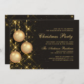 ゴールデンオーナメント企業のクリスマス年間パーティー 招待状 (正面/裏面)
