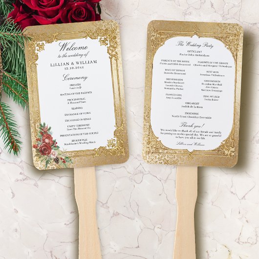 ゴールデンオープレンスクリスマスフローラ結婚式 プログラム ハンドファン