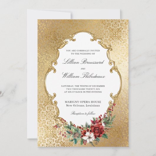 ゴールデンオープレンスクリスマス結婚フローラ 招待状 (正面)