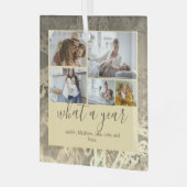 ゴールデンカスタムタイポグラフィ5枚の写真の新年 ガラスオーナメント (正面左)