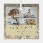 ゴールデンカスタムタイポグラフィ5枚の写真の新年 ガラスオーナメント (正面)