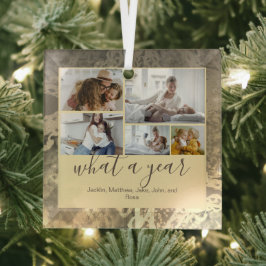 ゴールデンカスタムタイポグラフィ5枚の写真の新年 ガラスオーナメント