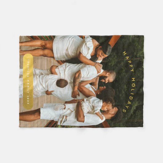 ゴールデンカスタムフォトファミリークリスマス フリースブランケット (正面(横))