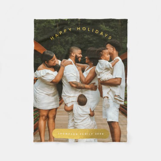 ゴールデンカスタムフォトファミリークリスマス フリースブランケット (正面)