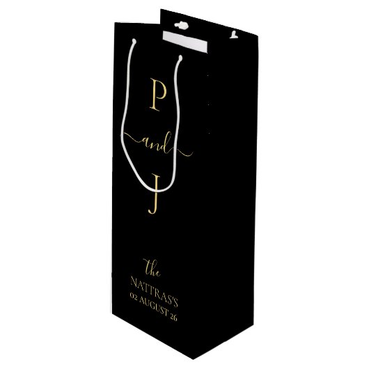 ゴールデンカップルのイニシャルモノグラエレガントム ワインギフトバッグ (正面アングル)