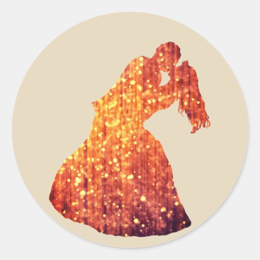 ゴールデンカップル、キス、ロマンスステッカー ラウンドシール (正面)