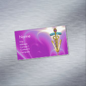 ゴールデンカドゥセウス獣医のシンボル/明るい赤紫色紫 マグネット名刺 (インサイチュ)