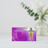 ゴールデンカドゥセウス獣医のシンボル/明るい赤紫色紫 名刺 (スタンド正面)