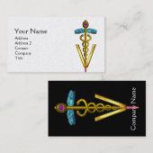 ゴールデンカドゥセウス獣医のシンボル/白黒 名刺 (正面/裏面)