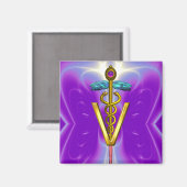 ゴールデンカドゥセウス獣医シンボルパープルティール（緑がかった色）ブルー マグネット (正面/裏面)