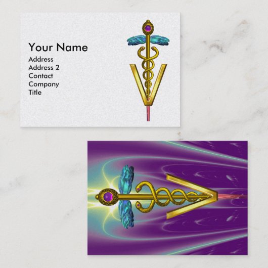 ゴールデンカドゥセウス獣医シンボルパープルパール 名刺 (正面/裏面)