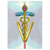 ゴールデンカドゥセウス獣医シンボル/ティール(緑がかった色)ブルーホワイト クリップボード (裏面)