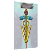 ゴールデンカドゥセウス獣医シンボル/ティール(緑がかった色)ブルーホワイト クリップボード (右)