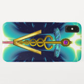 ゴールデンカドゥセウス獣医シンボル/ティール(緑がかった色)ブルー Case-Mate iPhoneケース (裏面(横))