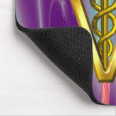 ゴールデンカドゥセウス獣医シンボル/パープルグリーン マウスパッド (コーナー)