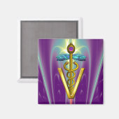 ゴールデンカドゥセウス獣医シンボル/パープルグリーン マグネット (正面/裏面)