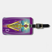 ゴールデンカドゥセウス獣医シンボル/パープルグリーン ラゲッジタグ (正面横)