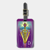 ゴールデンカドゥセウス獣医シンボル/パープルグリーン ラゲッジタグ (正面縦)