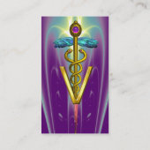 ゴールデンカドゥセウス獣医シンボル/パープルグリーン 名刺 (裏面)