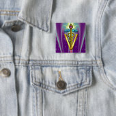 ゴールデンカドゥセウス獣医シンボル/パープルグリーン 缶バッジ (インサイチュ)