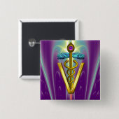 ゴールデンカドゥセウス獣医シンボル/パープルグリーン 缶バッジ (正面&裏面)