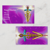 ゴールデンカドゥセウス獣医シンボル/明るい赤紫色ピンク 名刺 (正面/裏面)