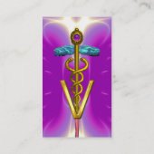 ゴールデンカドゥセウス獣医シンボル/明るい赤紫色ピンク 名刺 (裏面)