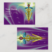 ゴールデンカドゥセウス獣医シンボル/紫ティール(緑がかった色) 名刺 (正面/裏面)