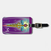 ゴールデンカドゥセウス記号モノグラムパープルグリーン ラゲッジタグ (正面横)