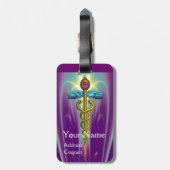 ゴールデンカドゥセウス記号モノグラムパープルグリーン ラゲッジタグ (裏面縦)