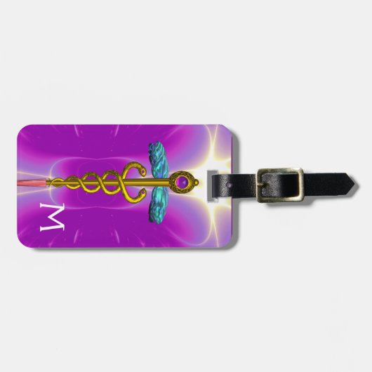 ゴールデンカドゥセウス記号モノグラムピンク明るい赤紫色 ラゲッジタグ (正面横)