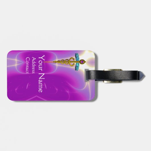 ゴールデンカドゥセウス記号モノグラムピンク明るい赤紫色 ラゲッジタグ (裏面横)