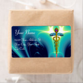 ゴールデンカドゥセウス鮮やか、アメジスト、アクアブルー、ティール(緑がかった色) ラベル (インサイチュ)