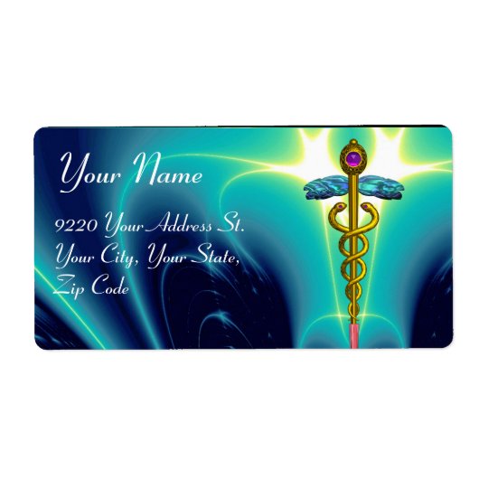 ゴールデンカドゥセウス鮮やか、アメジスト、アクアブルー、ティール(緑がかった色) ラベル (正面)