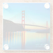 ゴールデンカラフルゲートブリッジサンセットブルーティール（緑がかった色） ガラスコースター (裏面)