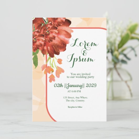 ゴールデンカラーシンプル結婚披露宴招待状カード 招待状 (スタンド正面)