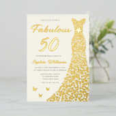 ゴールデンガウン、素晴らしい50th誕生日ドレス金ゴールド 箔招待状 (立ち正面)
