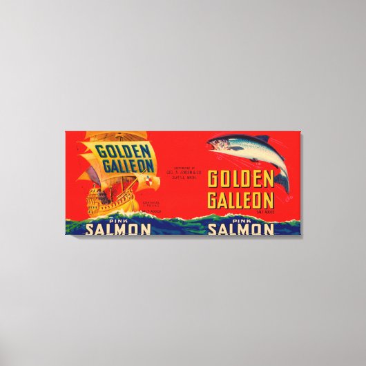 ゴールデンガレオンブランドサーモンラベル – ワシントン州シアトル キャンバスプリント (正面)