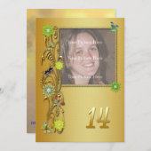 ゴールデンガーデン14th誕生日パーティーの招待 招待状 (正面/裏面)