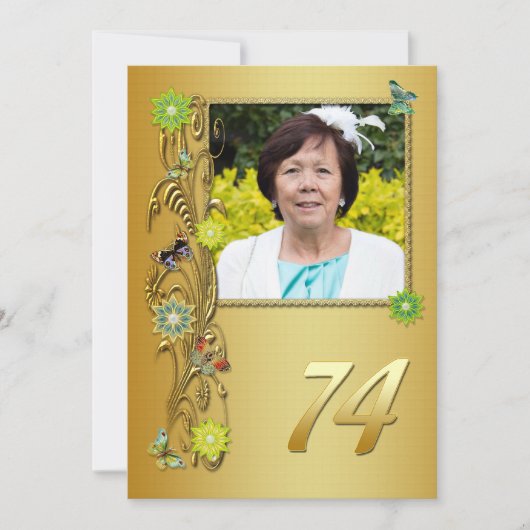 ゴールデンガーデン74歳の誕生日パーティー招待状 招待状 (正面)