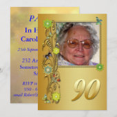 ゴールデンガーデン90歳の誕生日パーティー招待状 招待状 (正面/裏面)