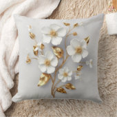 ゴールデンガーデン：ホワイト&金ゴールドフローラ枕 クッション (ブランケット)