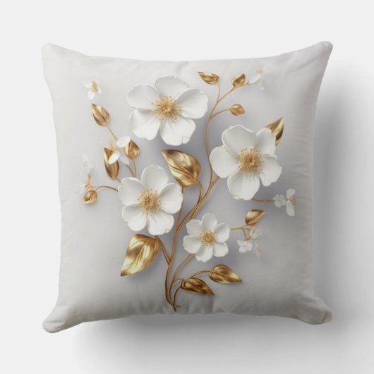 ゴールデンガーデン:ホワイト&金ゴールドフローラ枕 クッション (裏面)