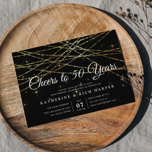 ゴールデンガーランド |任意の年の記念日のパーティー 招待状