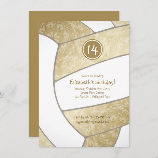 ゴールデンガーリーバレーボール誕生日パーティー 招待状 (正面/裏面)