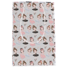 ゴールデンガーリーピンクブルーウォーターカラーバレリーナ ミディアムペーパーバッグ