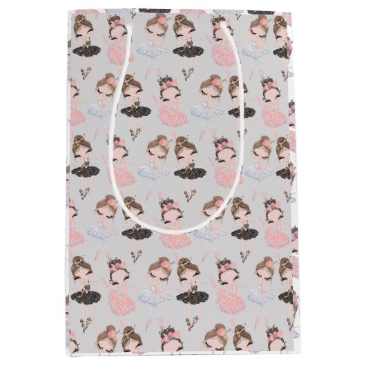 ゴールデンガーリーピンクブルーウォーターカラーバレリーナ ミディアムペーパーバッグ (正面)