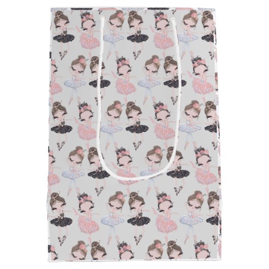 ゴールデンガーリーピンクブルーウォーターカラーバレリーナ ミディアムペーパーバッグ (裏面)