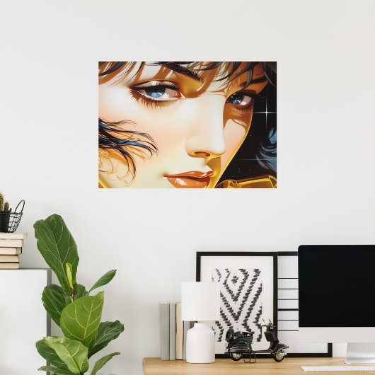 ゴールデンガールのエアーブラシ顔 ポスター (ホームオフィス)