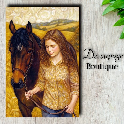 ゴールデンガール栗の馬の秋のフィールドデコページ 薄葉紙